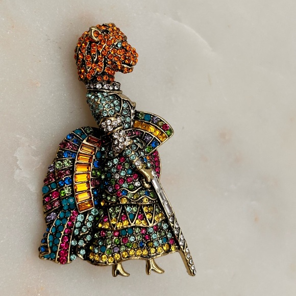 Heidi Daus Fabulous Crystal Cat Brooch Pin Sparke Cat in Dress with Hat and Cane - Picture 1 of 7